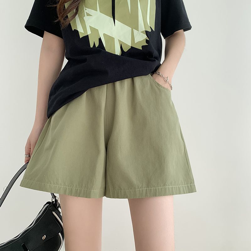 純棉工裝短褲女夏薄款高腰垂感小個子休閒寬鬆顯瘦a字闊腿五分褲