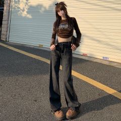 Real shot of 2025 spring fashion trend casual pants for women high waist drooping wide-leg pants