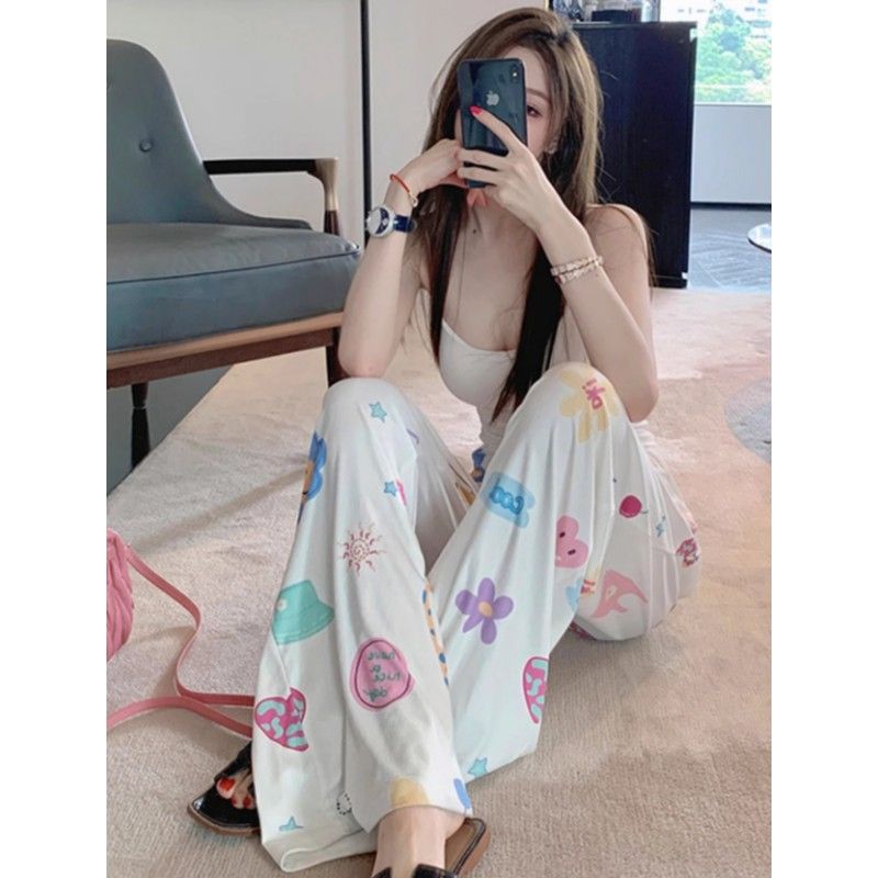 Women's Summer Thin Lazy Chiffon Cartoon Casual Home Sleep Pants Cool Sun Protection Pants for Spring and Autumn