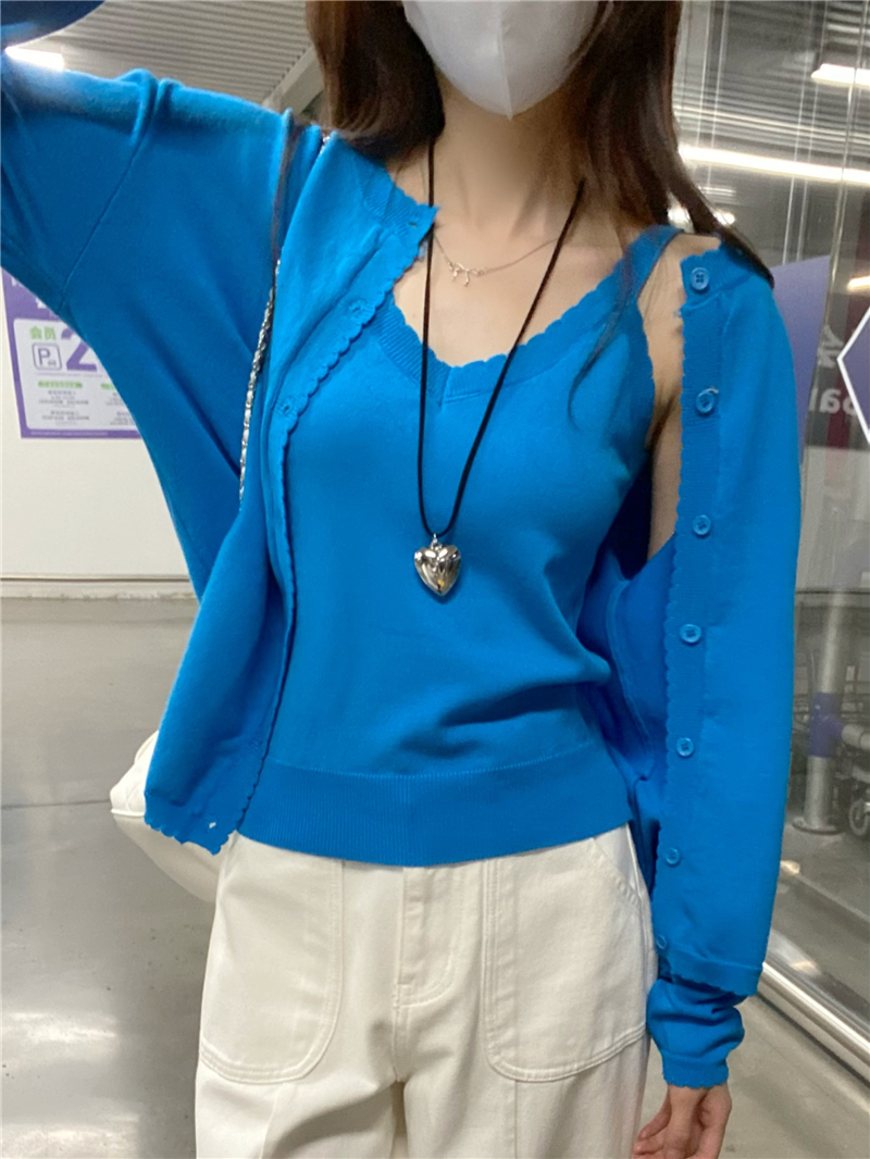 Real photos of wool knitted suit Korean suspender top casual cardigan jacket women