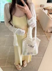 2025 Spring White Designer Style Cotton Pleated Strap Dress Set Korean Style Fashion Ins Trend A
