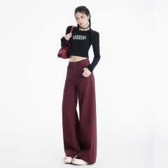 Real shot of 2025 spring fashion trend casual pants for women high waist drooping wide-leg pants