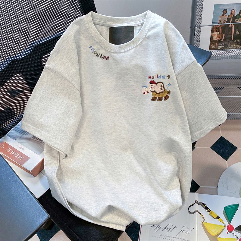 Pure cotton 200g retro short-sleeved T-shirt for women in summer 2025 new design niche loose half-sleeved large-size top