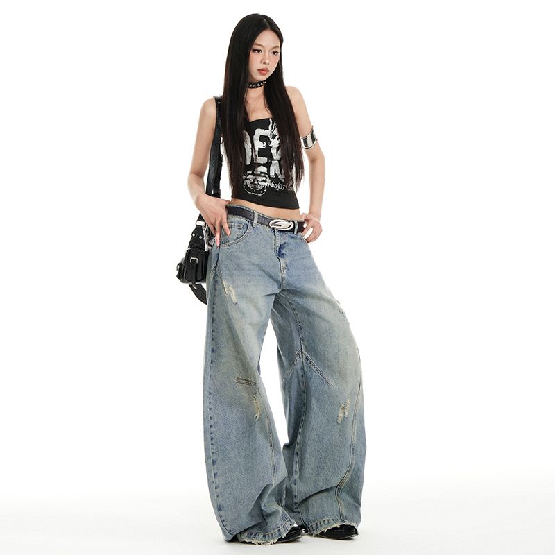 Real shot of 2025 spring Korean version of slim, loose, versatile straight and draped floor pants