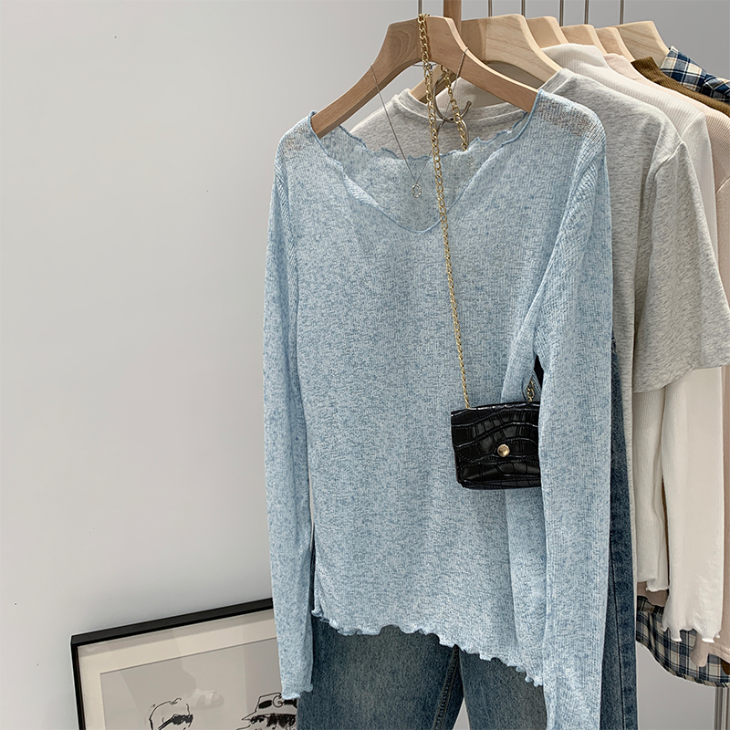 Korean dopamine fungus ice silk V-neck loose and versatile sunscreen air conditioning shirt T-shirt for women spring and summer new inner wear