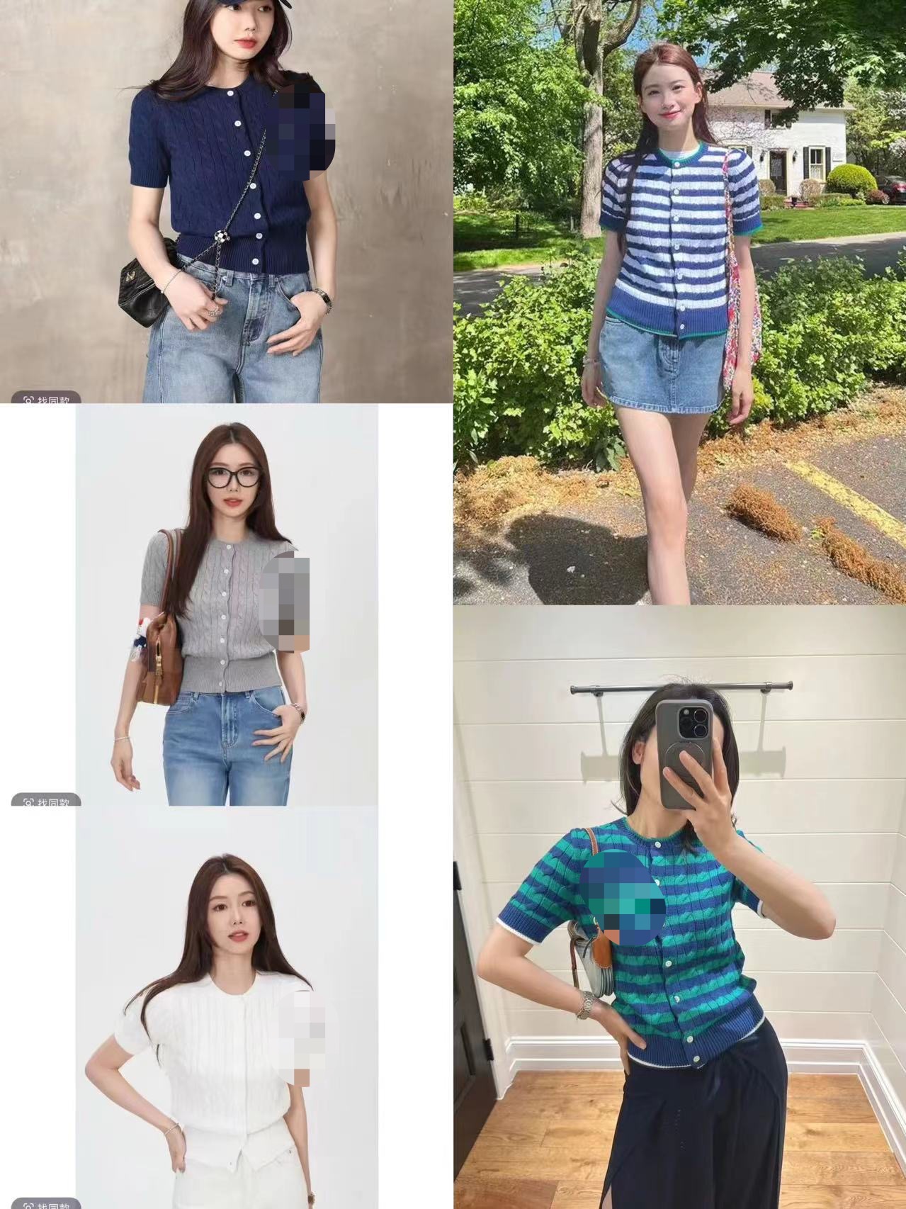 藍色短袖小香風T恤女2025新款小個子高級感獨特别致冰絲針織上衣