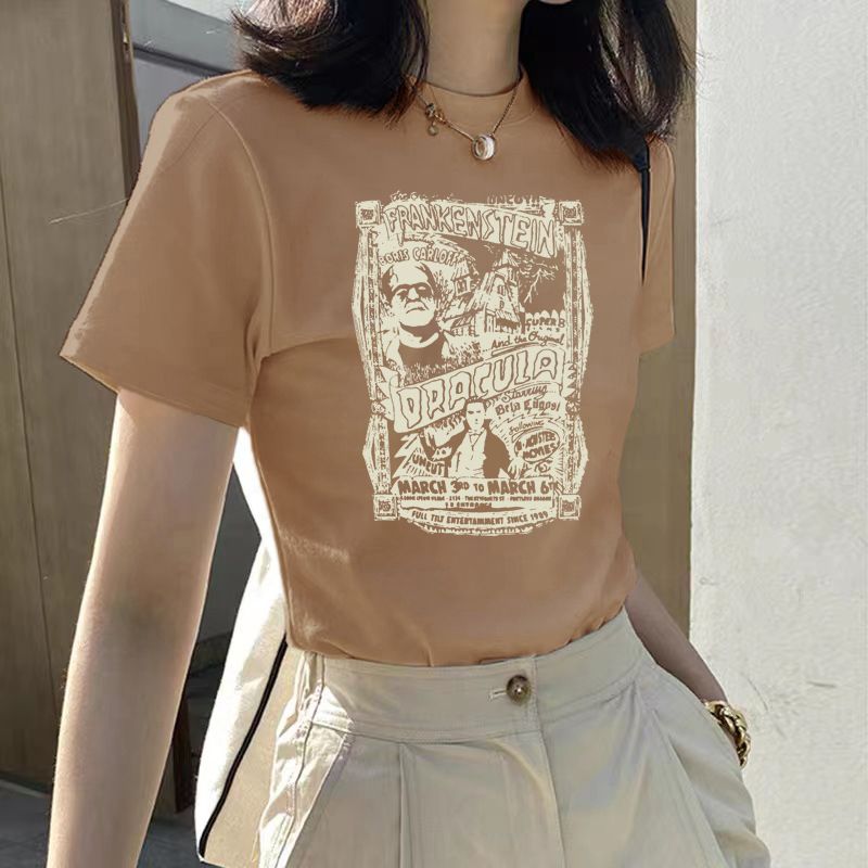 Short printed cute short-sleeved T-shirt for women's summer round neck top