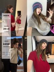 Xzz charmingl 新年發財紅 半高領針織短袖女簡約打底內搭長袖T恤