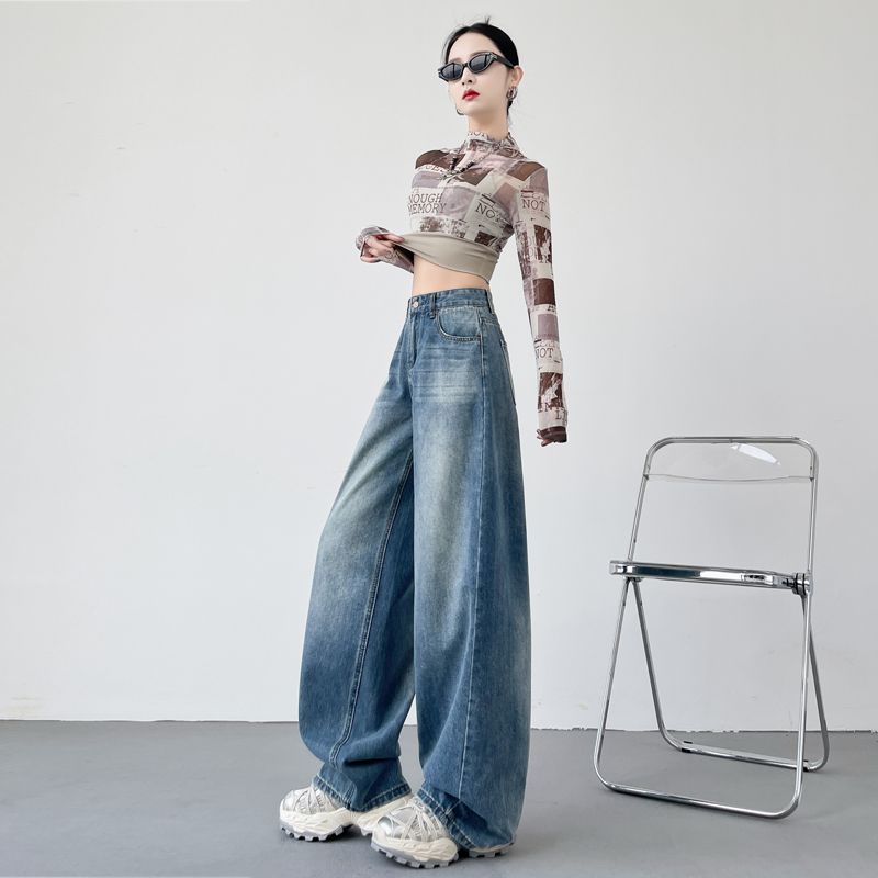 Real shot of 2025 spring fashion trend casual pants for women high waist drooping wide-leg pants