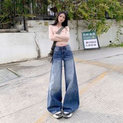 Real shot of 2025 spring fashion trend casual pants for women high waist drooping wide-leg pants