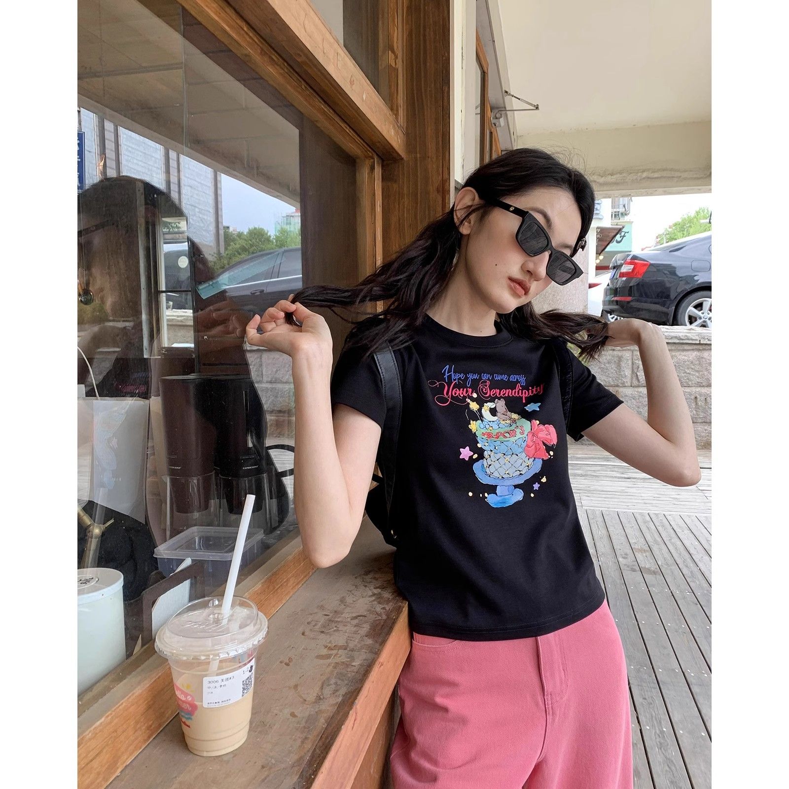 Short printed cute short-sleeved T-shirt for women's summer round neck top