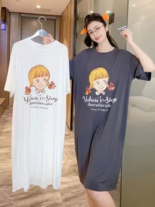 仿棉牛奶絲# 港風女薄款個性印花大碼懶人裙中長款寬鬆顯瘦裙子