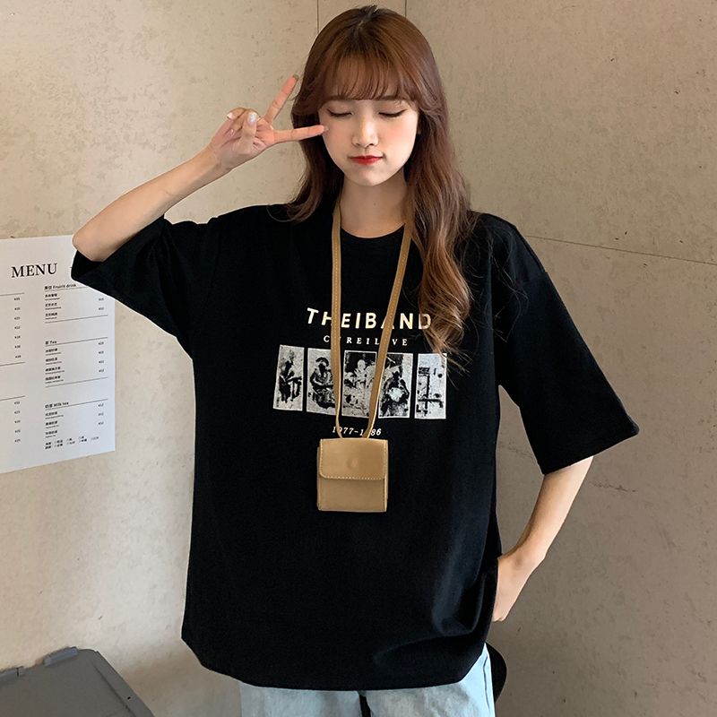 夏季港風印花短袖t恤女寬鬆韓版ins半袖上衣