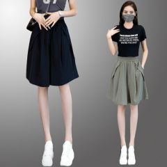 闊腿短褲女2025夏季薄款新款鬆緊高腰冰絲速干裙褲大碼休閒五分褲