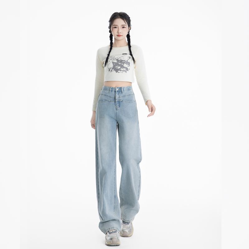 Real shot of 2025 spring fashion trend casual pants for women high waist drooping wide-leg pants