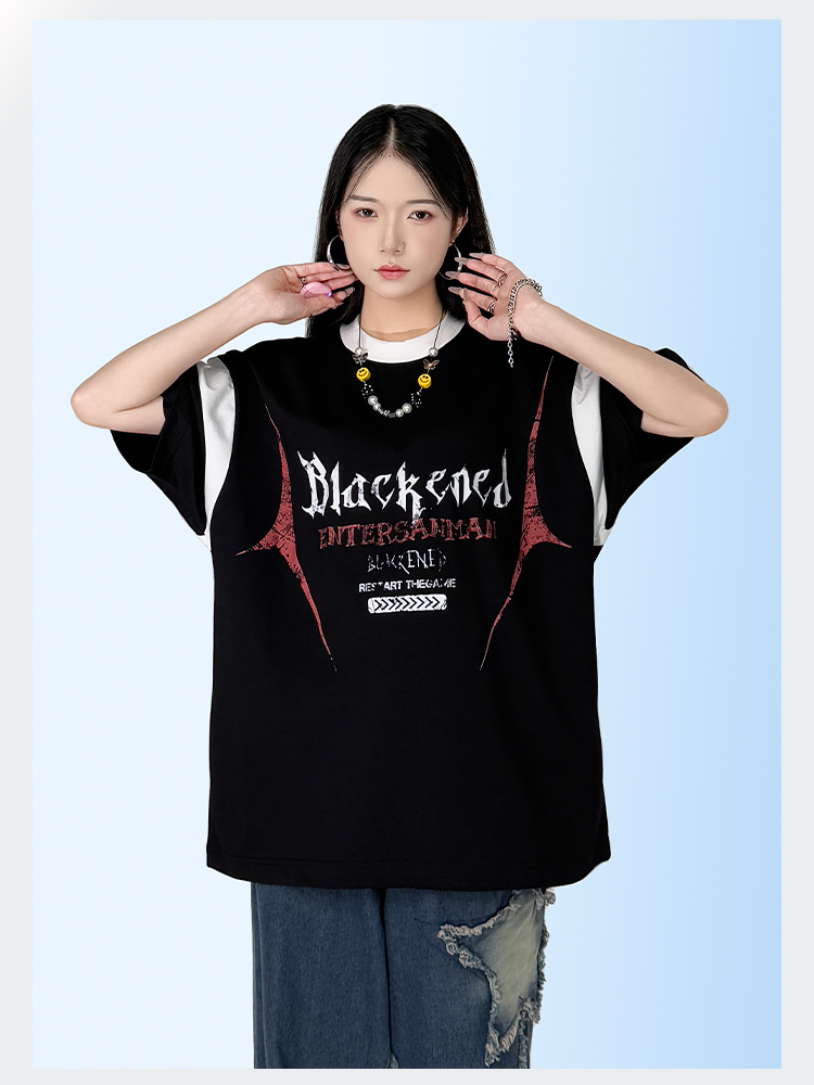 Korean chic cotton original trendy brand short-sleeved T-shirt letter printed tops high street casual loose men and women summer