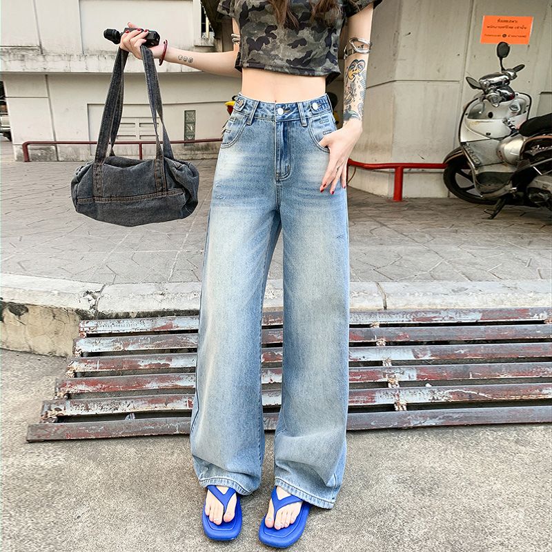 Real shot of 2025 spring Korean version of slim, loose, versatile straight and draped floor pants