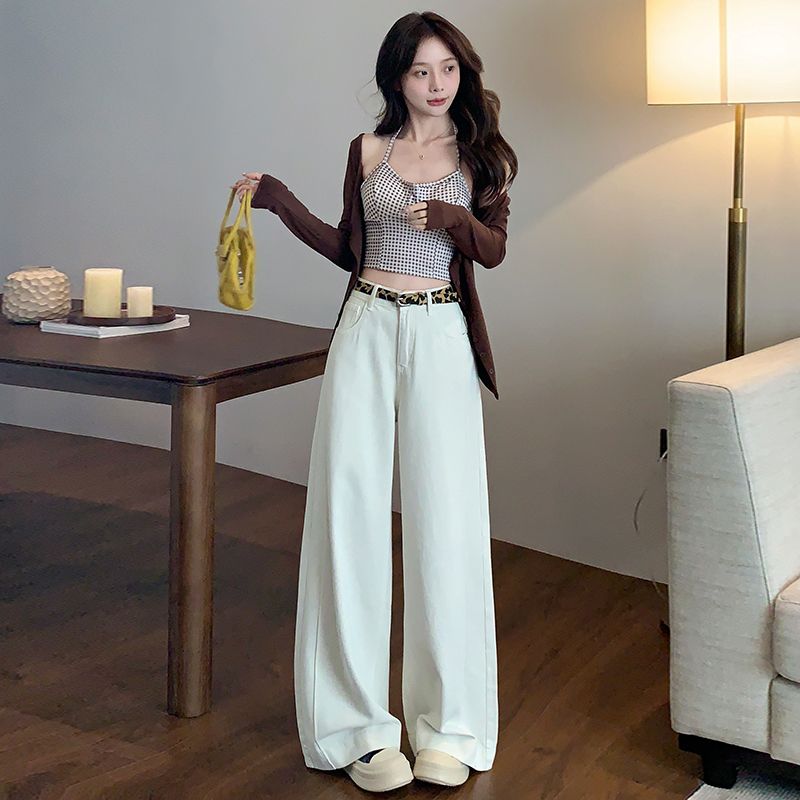 Real shot of 2025 spring new pear-shaped slim, loose and versatile high-end straight-leg floor pants