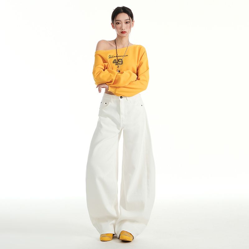 Real shot of 2025 spring fashion trend casual pants for women high waist drooping wide-leg pants