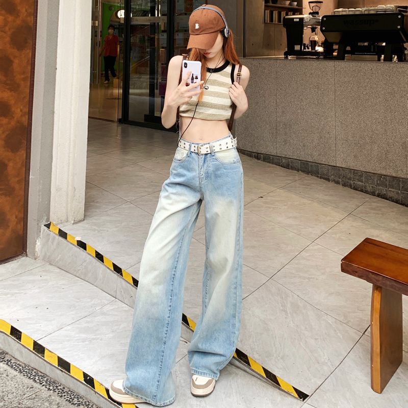 Real shot of 2025 spring fashion trend casual pants for women high waist drooping wide-leg pants