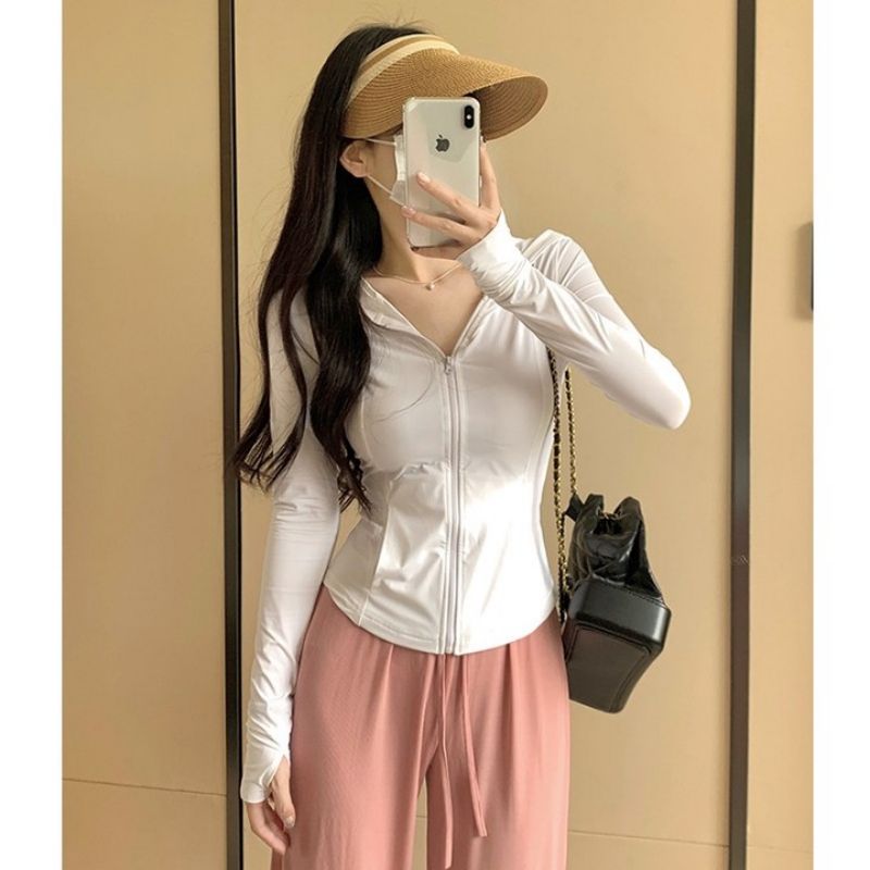 質量原版面料 冰絲防曬衣女夏季上衣修身瑜伽服薄外套開衫