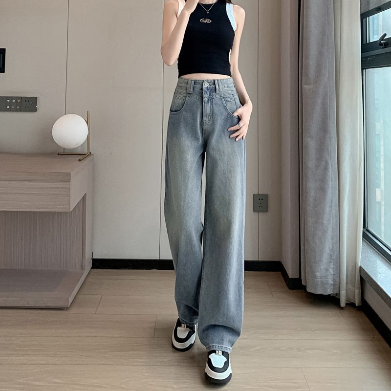Real shot of 2025 spring new high-waist drooping slimming and narrow wide-leg pants
