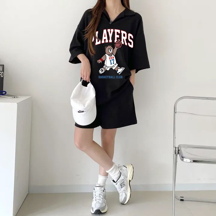 新款棉夏季polo領休閒運動套裝女兩件套2025小個子韓國短袖兩件套