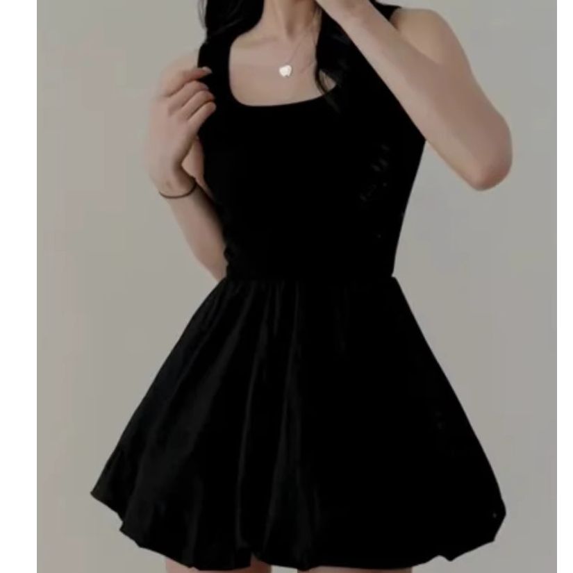 Korean ins spring and summer small ballet style girl flower bud skirt slim slim U-neck solid color vest dress for women
