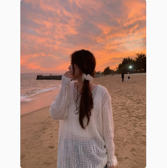 2025 spring new white loose hollow knitted sweater sunscreen blouse for women lazy style design versatile casual