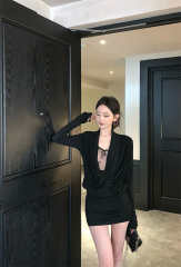 Real shot of fashionable two-piece lace splicing and temperament hot girl slim-fitting dress