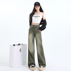 Real shot of 2025 spring fashion trend casual pants for women high waist drooping wide-leg pants