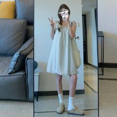 小個子氣質U領吊帶連衣裙女夏季新款法式時尚花苞裙甜辣妹短裙子