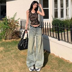 Real shot of 2025 spring Korean version of slim, loose, versatile straight and draped floor pants