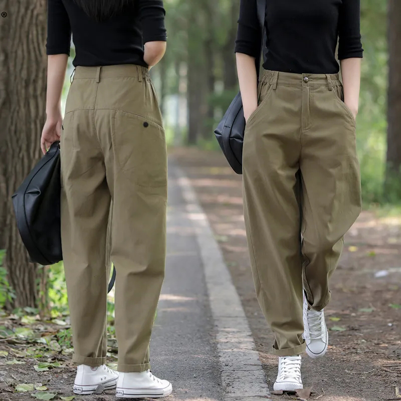 Official 2025 Spring and Autumn New Women's Petite Slip-on Work Pants Radish Casual Pants Short 9/10 Loose Straight Leg