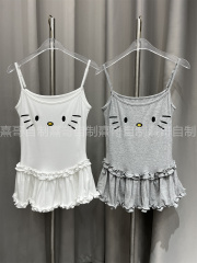 Korean cotton embroidered suspender vest for women in summer ruffle slim fit inner design sleeveless outer top