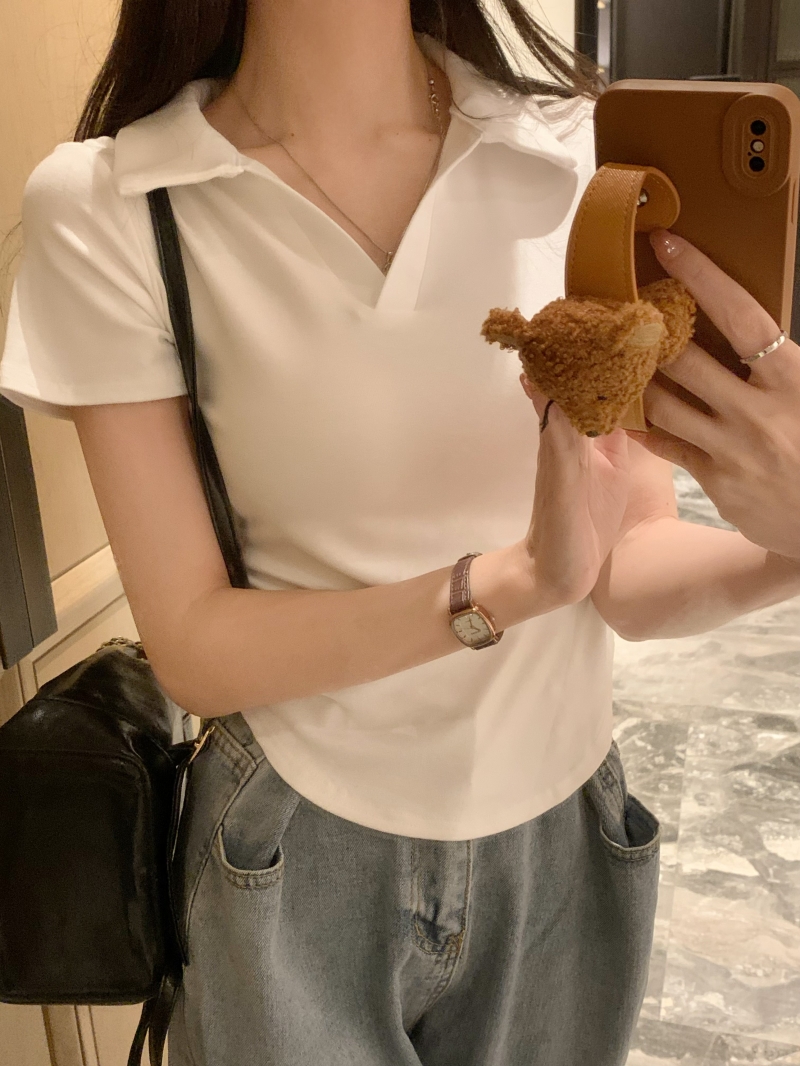 實拍  40支純棉210克92棉/8氨綸短袖T恤女polo領