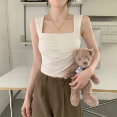 Women's Summer Korean Version 2025 New Square Collar Pouch Hem Blouse, Fitted Slimming Sweet and Spicy Style, Can Be Worn as Innerwear or Outerwear