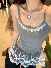 Summer new style sleeveless lace splicing top