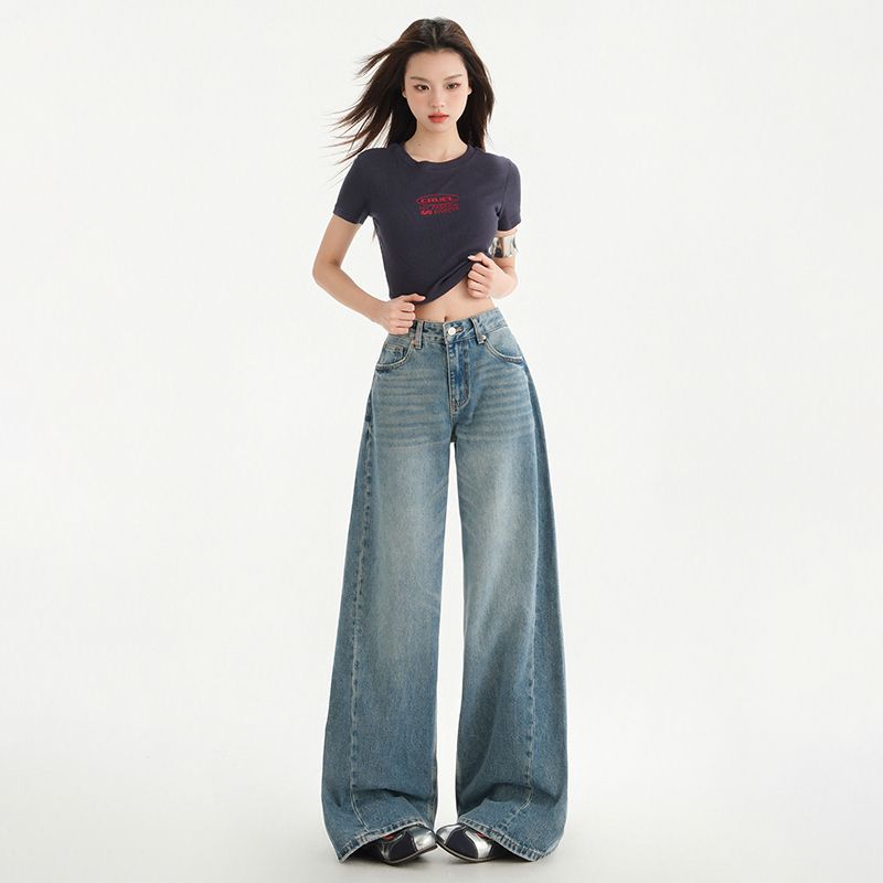 Real shot of 2025 spring Korean version of slim, loose, versatile straight and draped floor pants