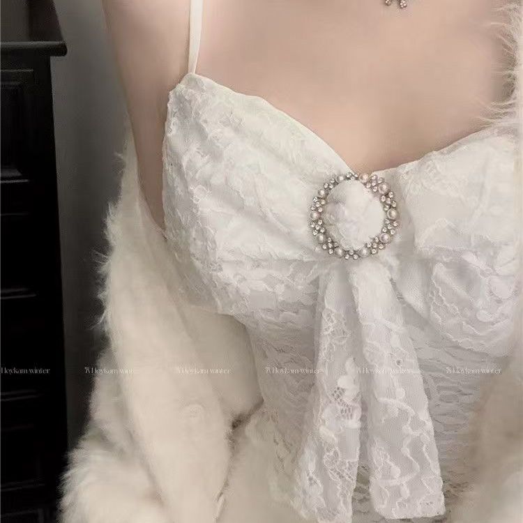 純欲辣妹蝴蝶結蕾絲吊帶背心女夏季新款設計感內搭打底抹胸小上衣