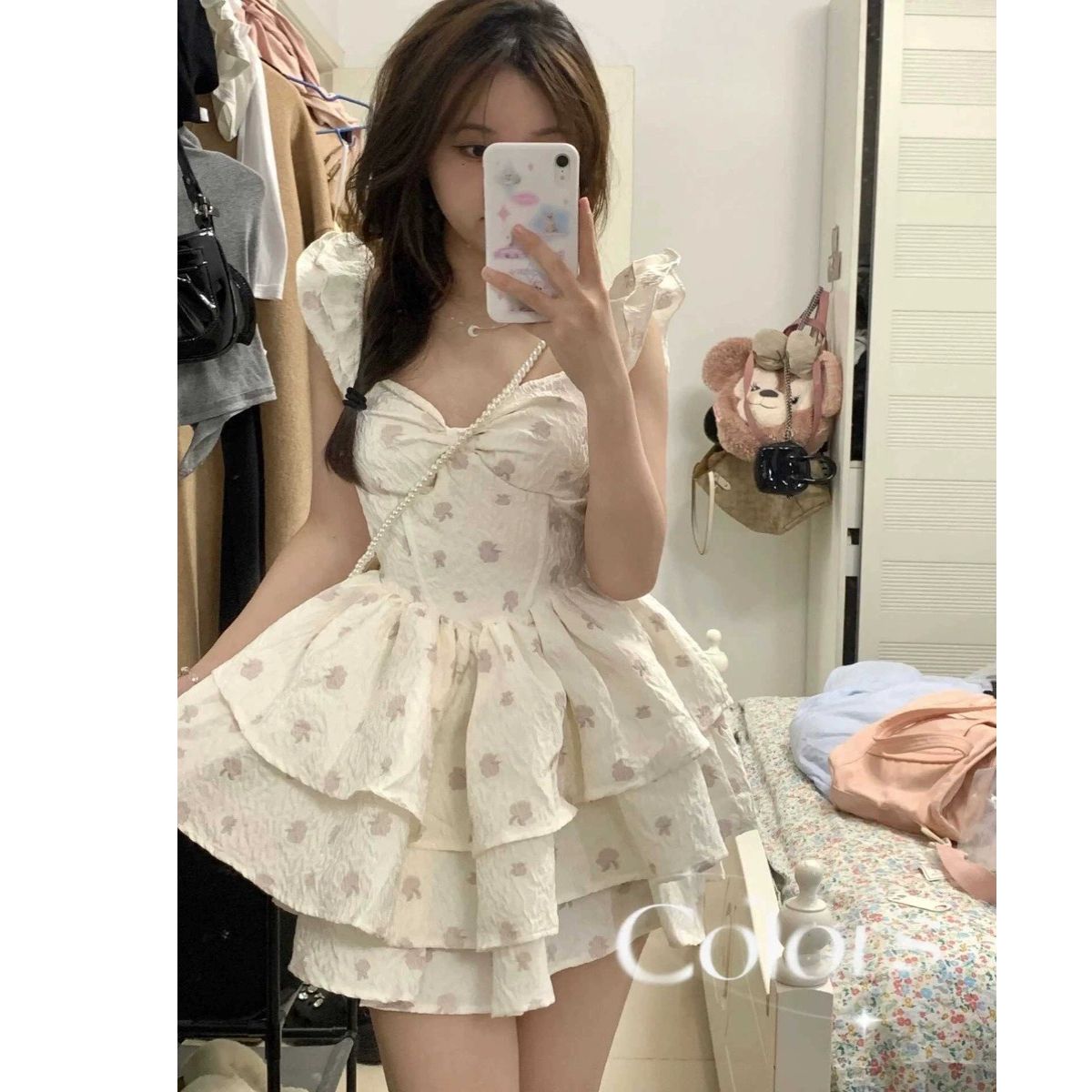2025春夏法式絕美甜辣妹飛飛袖吊帶連衣裙仙女裙收腰蓬蓬裙小個子