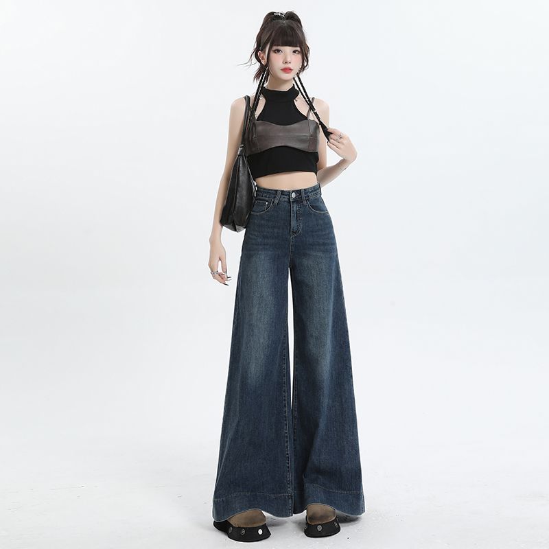 Real shot of 2025 spring fashion trend casual pants for women high waist drooping wide-leg pants