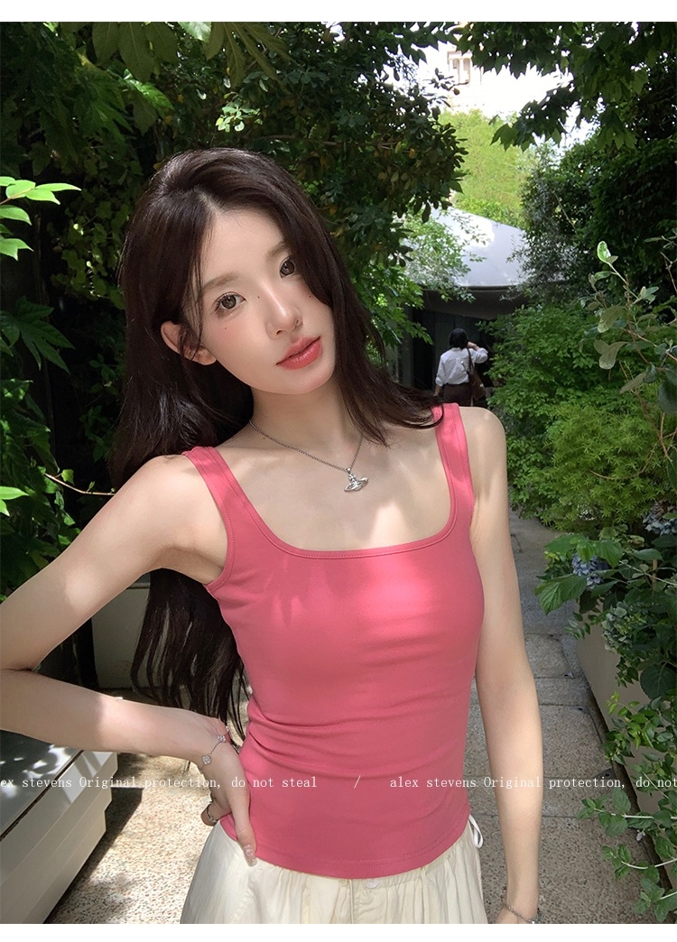 韓系修身別致辣妹方領吊帶背心女夏打底內搭緊身短款運動上衣外穿