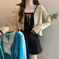 Real shot Korean dopamine knitted cardigan spring and summer lazy style suspender outer shawl jacket trendy