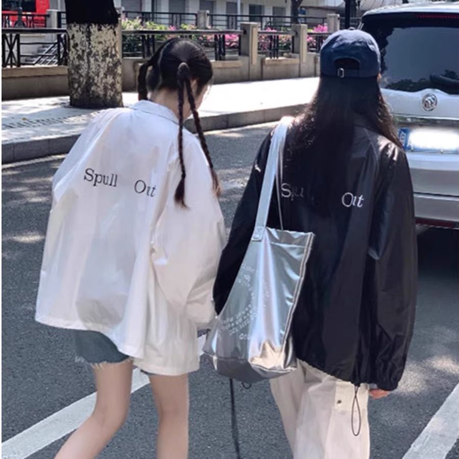 韓版慵懶風字母印花衝鋒衣外套女春季休閒寬鬆薄款夾克防曬開衫潮