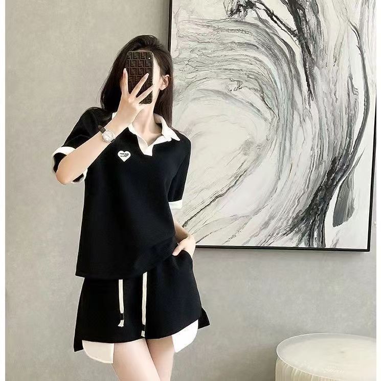 短袖休閒時尚套裝女夏裝氣質女神范高端小個子減齡運動短褲兩件套