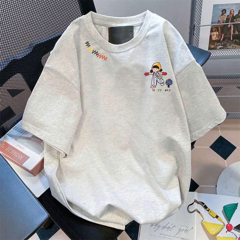 Pure cotton 200g retro short-sleeved T-shirt for women in summer 2025 new design niche loose half-sleeved large-size top