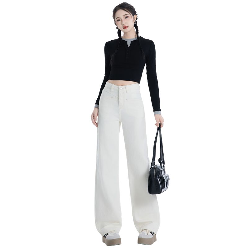 Real shot of 2025 spring fashion trend casual pants for women high waist drooping wide-leg pants