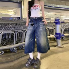 Real shot of 2025 spring new casual loose loose wide-leg mid-length pants versatile droop lazy cropped pants women