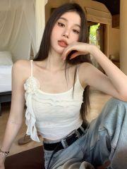 原版做法和布料 花朵網紗吊帶小背心女夏季辣妹內搭雙層蕾絲上衣